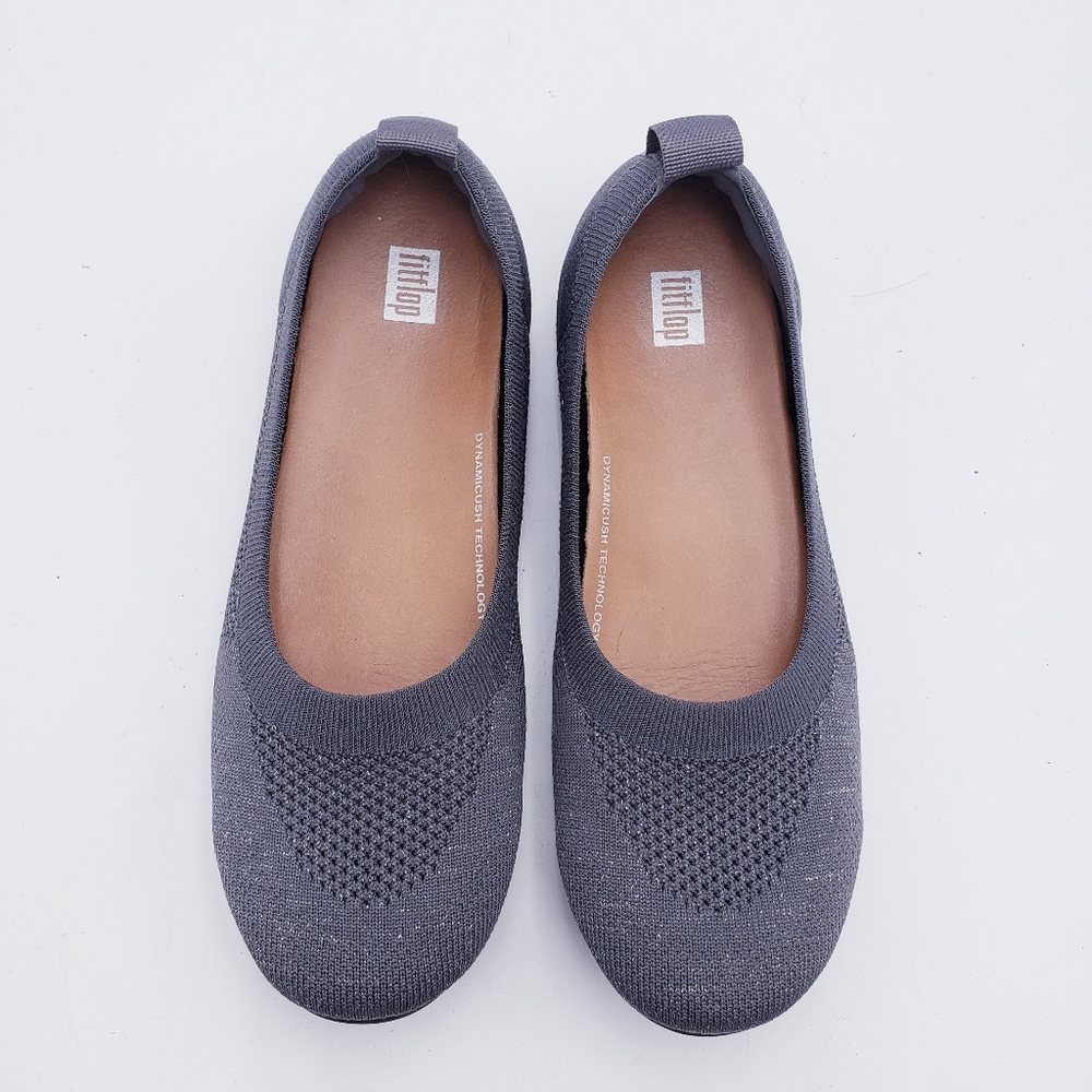 FitFlop Women's 9 Grey Allegro Tonal Knit Ballerina Flats Shoe‎ Slip On Comfort